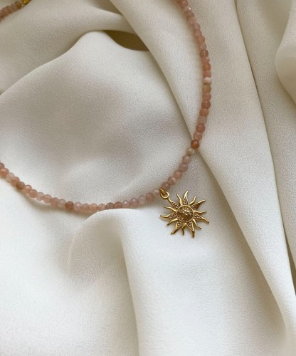 Naszyjnik Słońce z Kamieni Słonecznych | Srebro 925 Pozłacanego | Słoneczny Blask | La Tienne