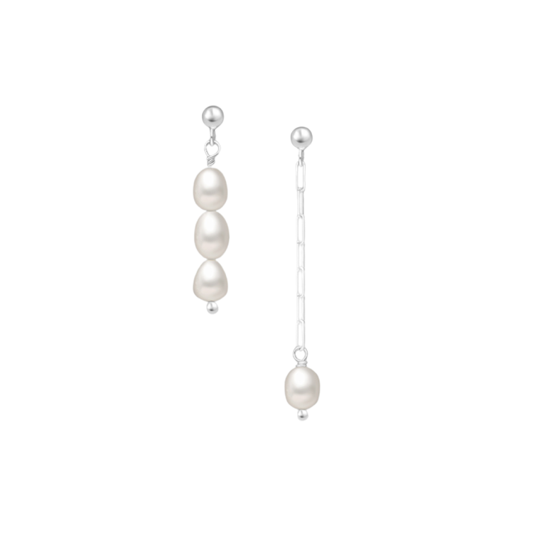 Kolczyki Asymetryczne z Perłami | Srebro Pozłacane.png