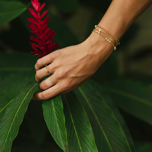 Bransoletka srebrna pozłacana z perłą