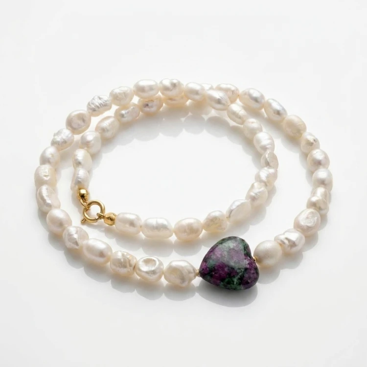 naszyjnik z pereł z sercem